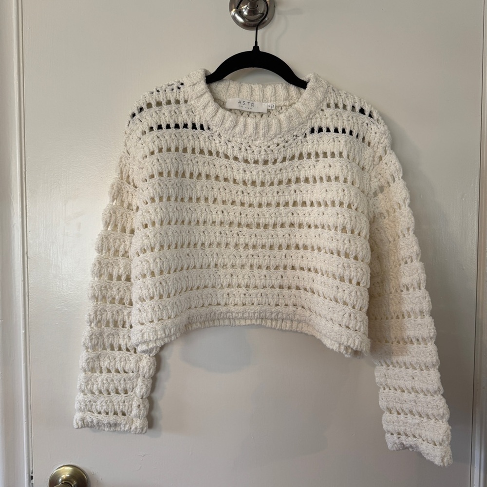 ASTR Cream Open-Knit Cropped Sweater